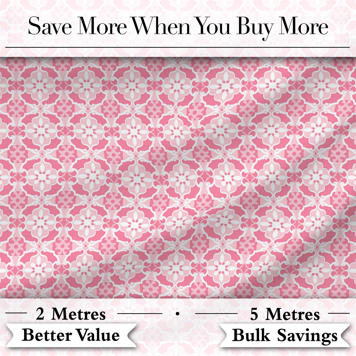 Geometric Floral Tile in Soft Pink and White Symmetrical Design Digital Print Fabric by the Metre UK Sewing Quilting Textile