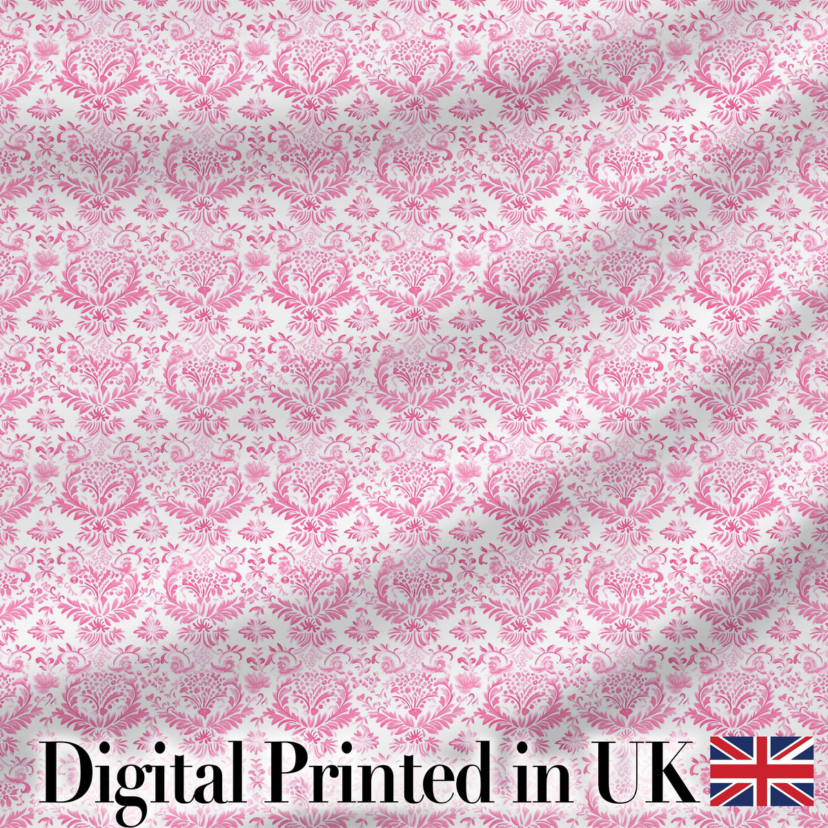 Elegant Pink Damask Floral Pattern with Ornate Vintage Motifs Seamless Design Digital Print Fabric by the Metre UK Sewing Quilting Textile