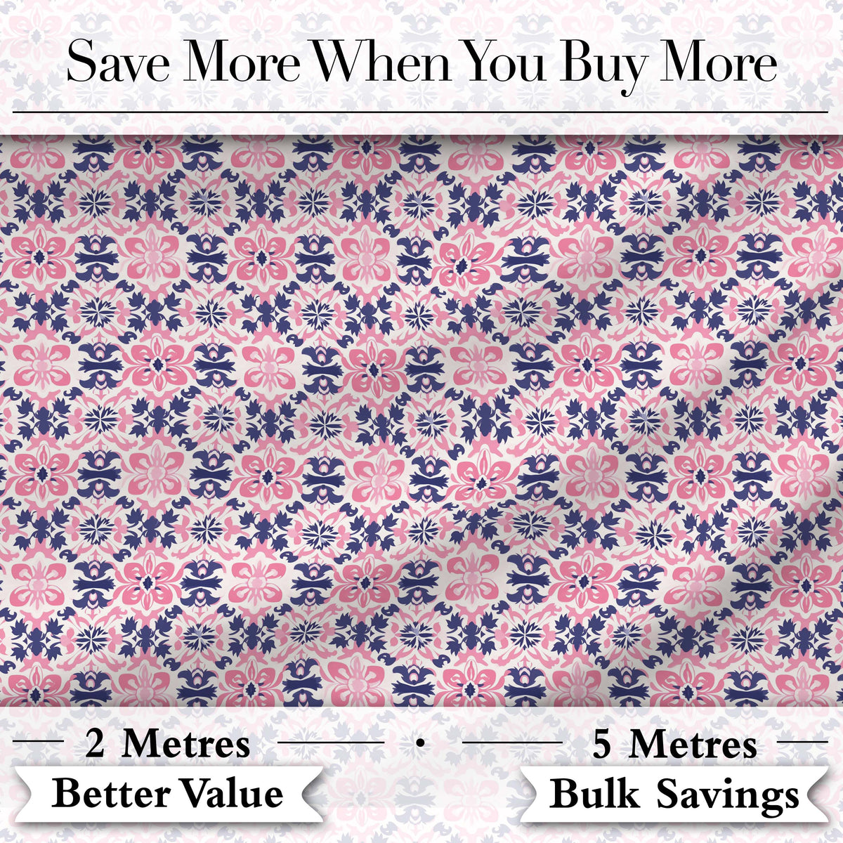 Floral Geometric in Pink and Navy Symmetrical Design Digital Print Fabric by the Metre UK Sewing Quilting Textile