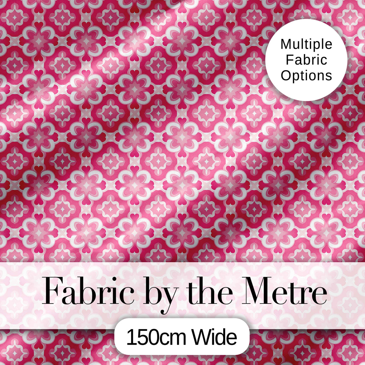 Bold Pink Geometric Tile Pattern with Floral Motifs Symmetrical Seamless Design Digital Print Fabric by the Metre UK Sewing Quilting Textile