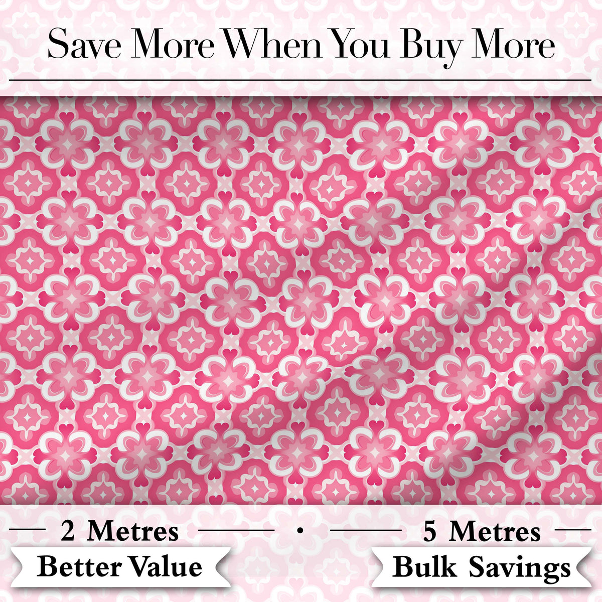 Bold Pink Geometric Tile Pattern with Floral Motifs Symmetrical Seamless Design Digital Print Fabric by the Metre UK Sewing Quilting Textile