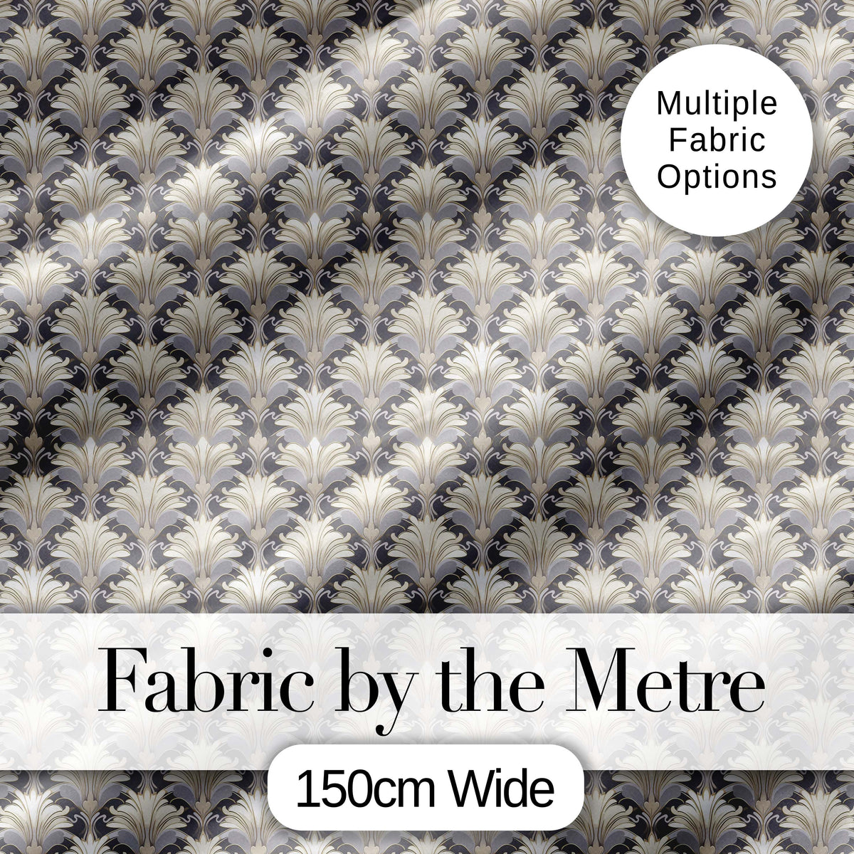 Elegant Neutral Damask Leaf in Soft Grey and Cream Classic Design Digital Print Fabric by the Metre UK Sewing Quilting Textile
