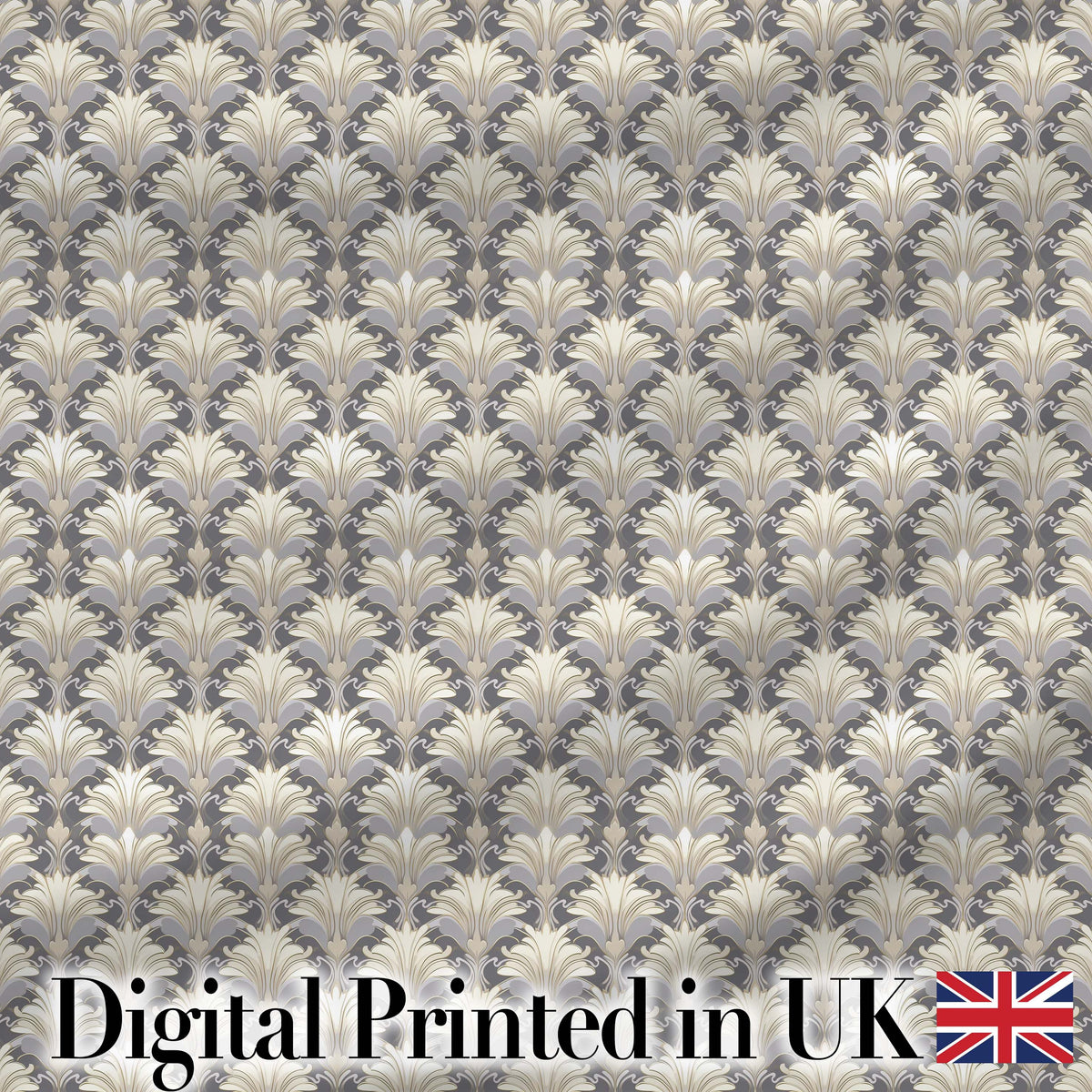 Elegant Neutral Damask Leaf in Soft Grey and Cream Classic Design Digital Print Fabric by the Metre UK Sewing Quilting Textile