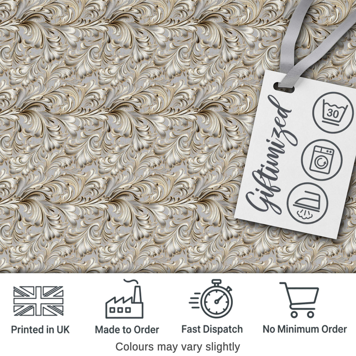 Elegant Beige Baroque Floral Scroll with Ornate Vintage Texture Design Digital Print Fabric by the Metre UK Sewing Quilting Textile
