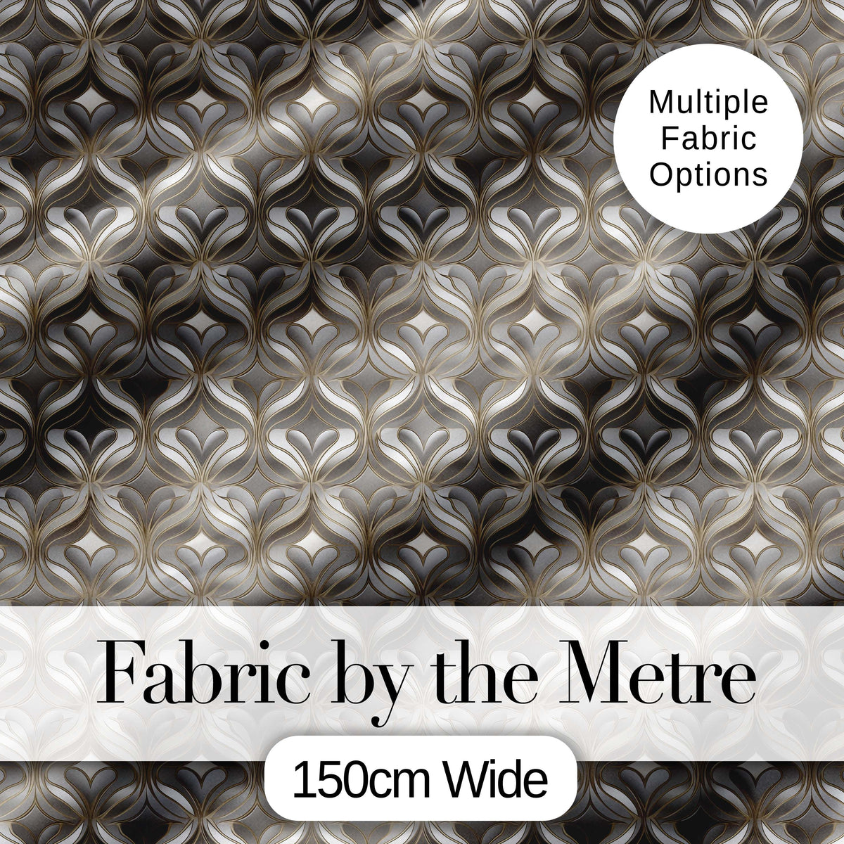 Elegant Geometric Heart Motif Pattern in Neutral Beige and Grey Seamless Design Digital Print Fabric by the Metre UK Sewing Quilting Textile