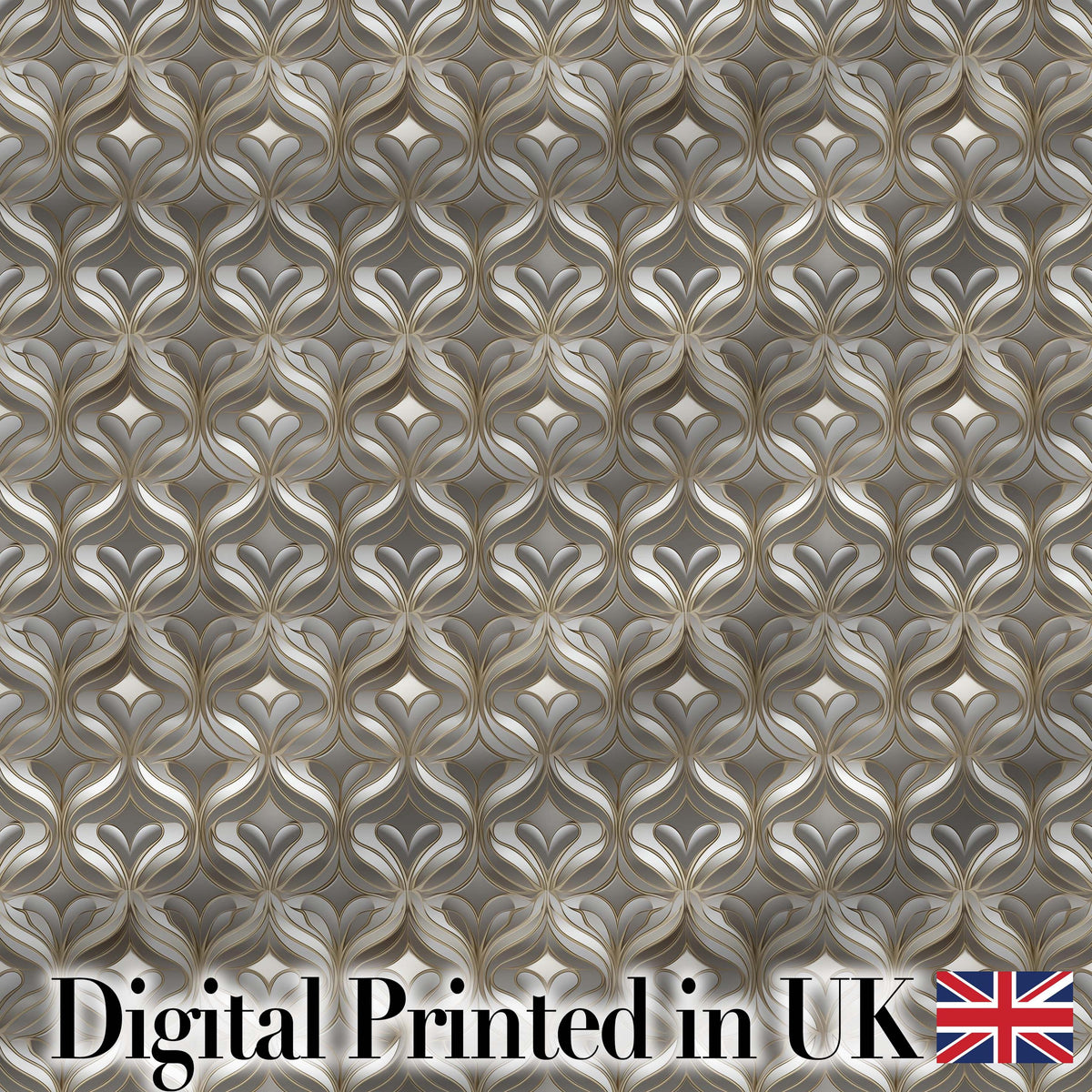 Elegant Geometric Heart Motif Pattern in Neutral Beige and Grey Seamless Design Digital Print Fabric by the Metre UK Sewing Quilting Textile