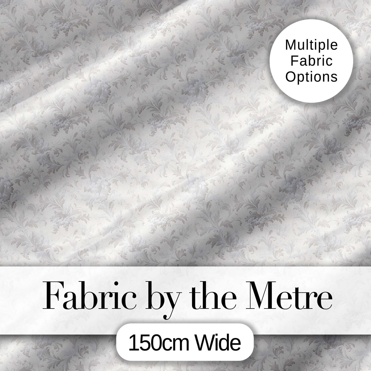 Elegant Soft Grey Damask Floral with Delicate Vintage Texture Design Digital Print Fabric by the Metre UK Sewing Quilting Textile