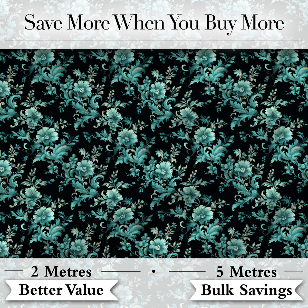 Dark Teal Floral Damask Pattern with Ornate Botanical Details Seamless Design Digital Print Fabric by the Metre UK Sewing Quilting Textile