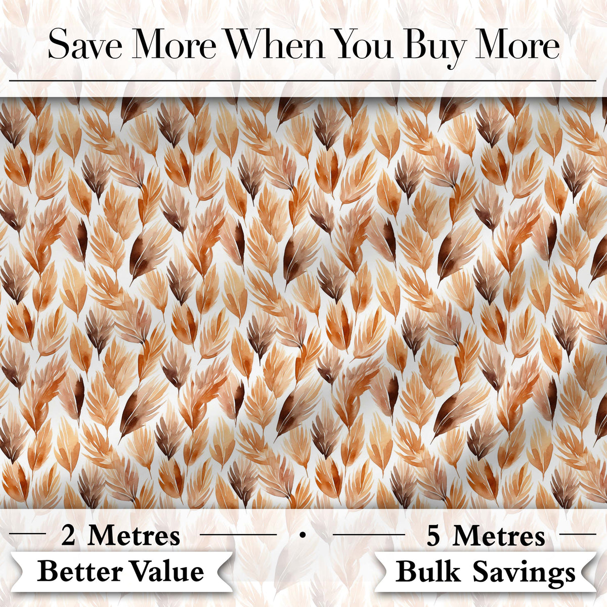 Autumn Watercolor Feather Pattern in Warm Brown and Beige Tones Seamless Design Digital Print Fabric by the Metre UK Sewing Quilting Textile