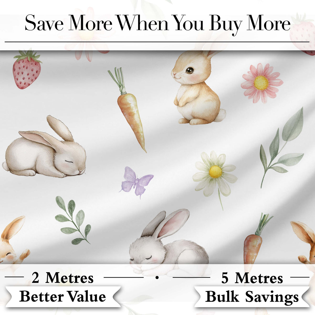 Bunny Rabbits with FlowersCarrots and Butterflies Soft Neutral Grey Background Digital Print Fabric by the Metre UK Sewing Quilting Textile
