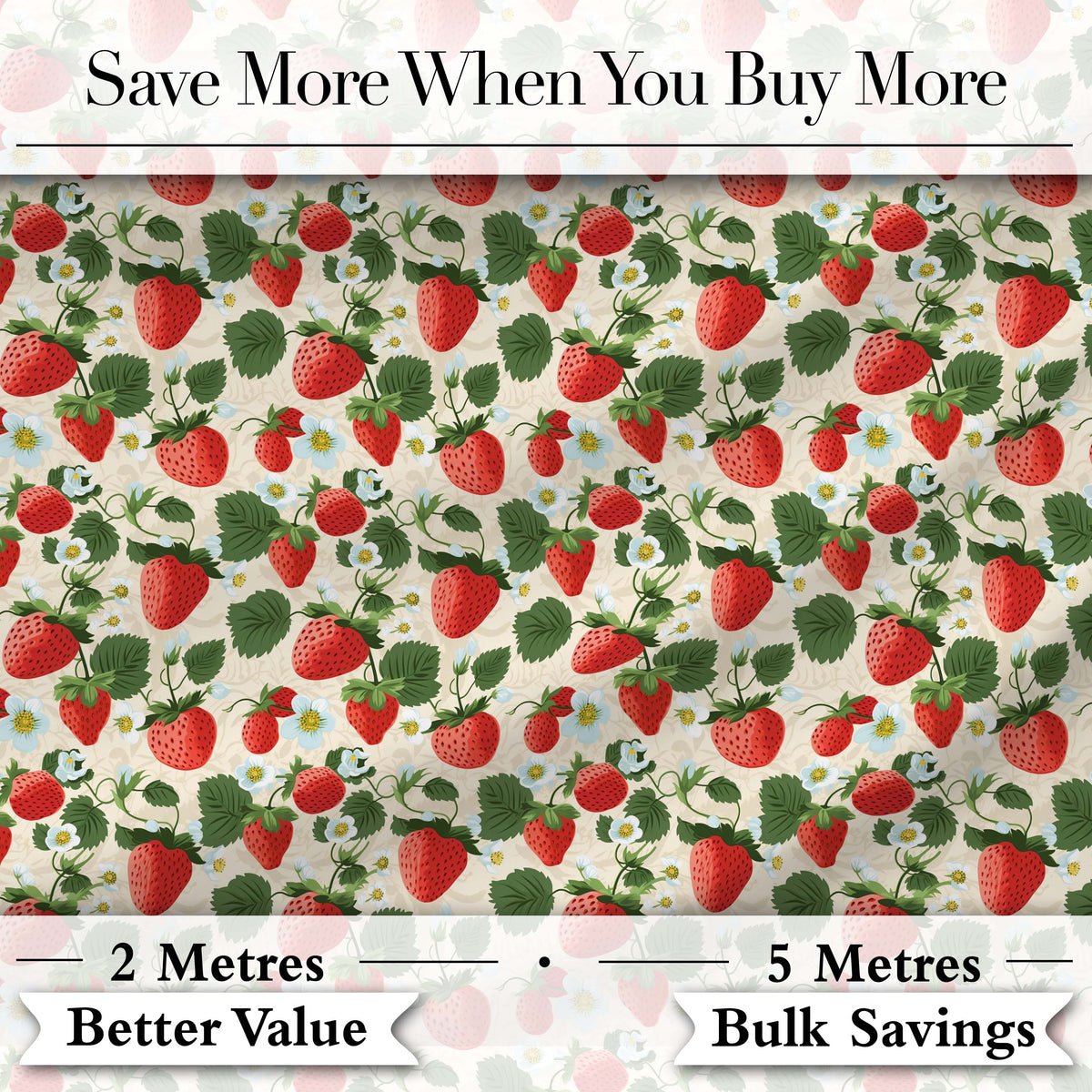 Vintage Strawberries and Floral Garden on Cream Beige Background Digital Print Fabric by the Metre UK Sewing Quilting Textile