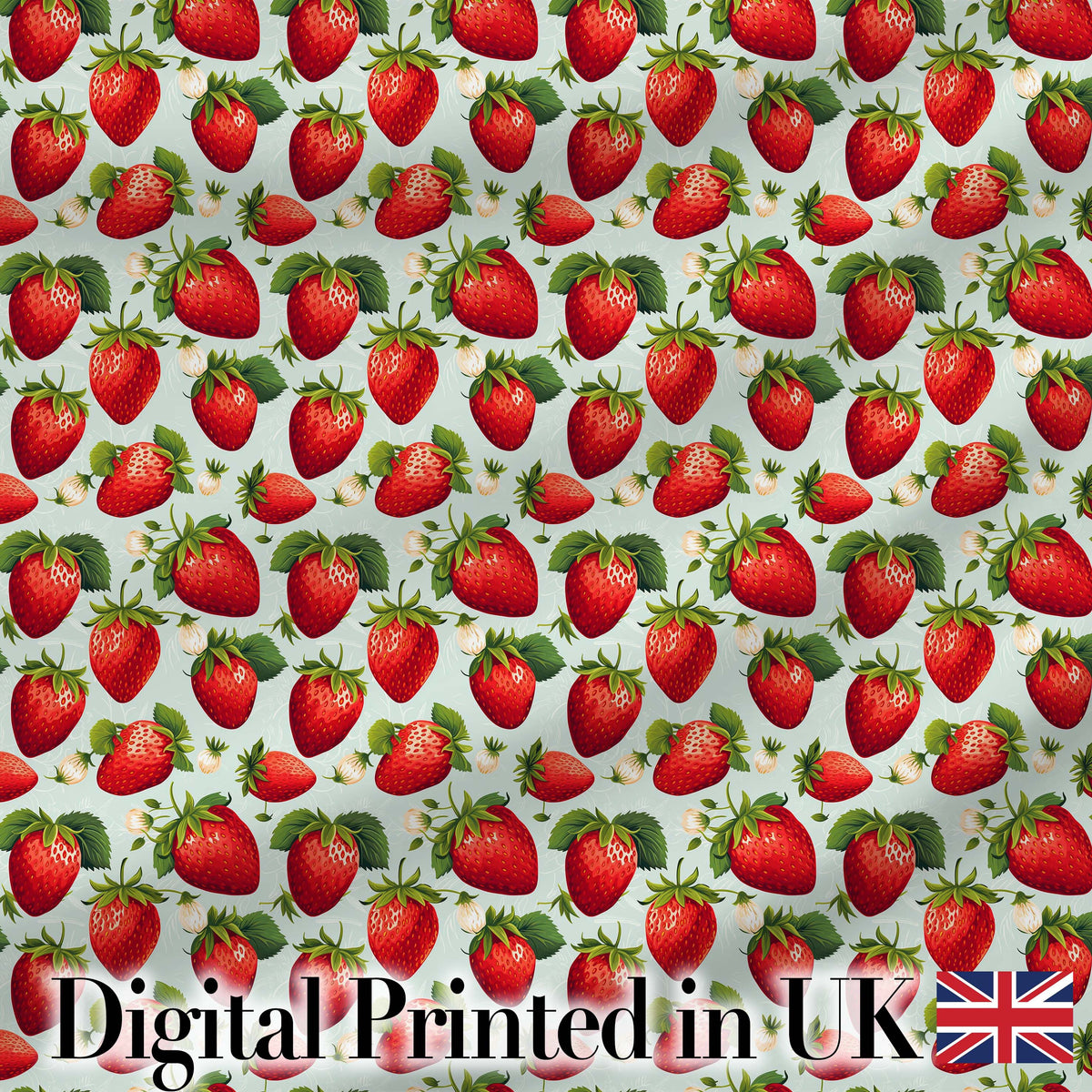 Fresh Strawberries and Leaves on Soft Sage Green Background Seamless Pattern Digital Print Fabric by the Metre UK Sewing Quilting Textile
