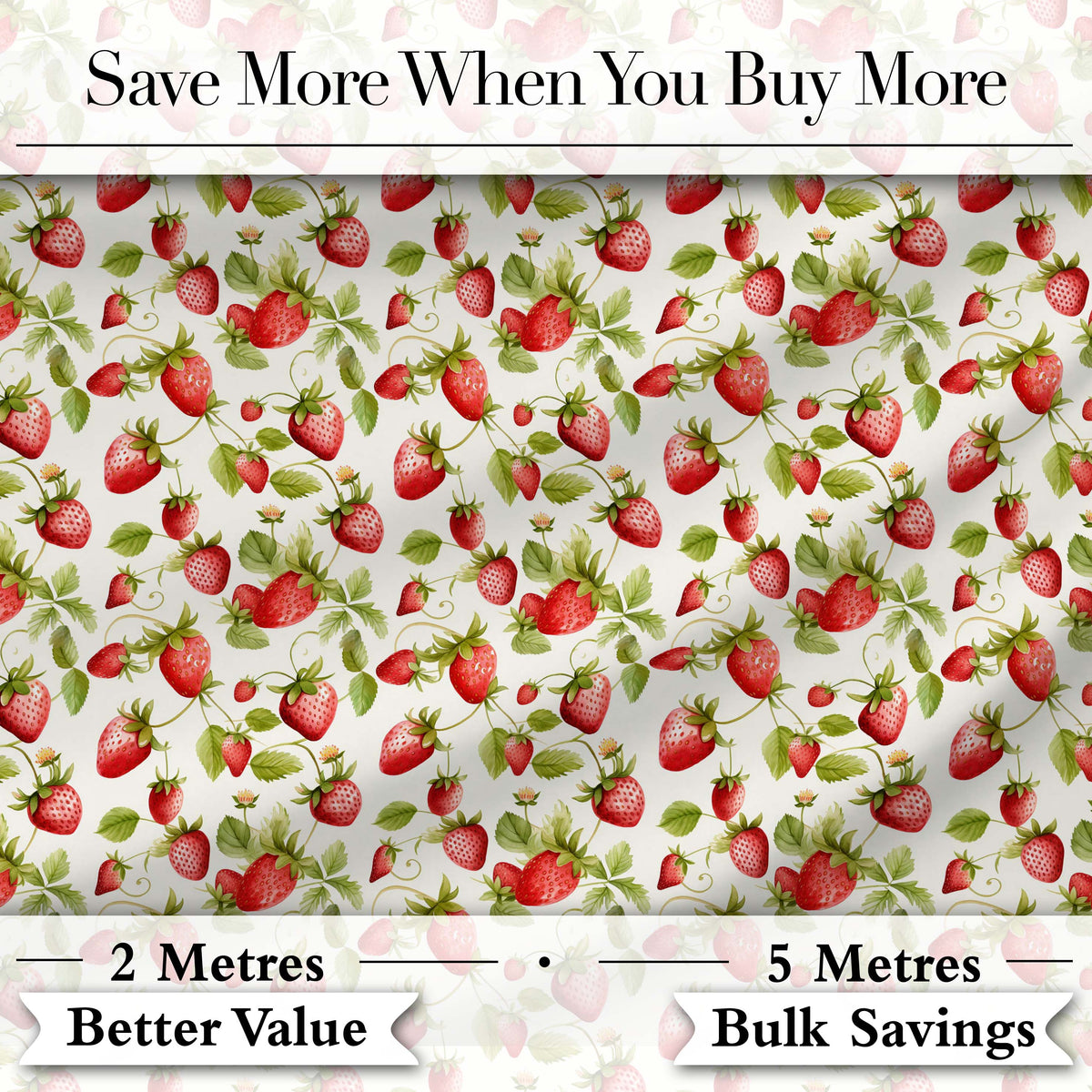 Fresh Strawberries and Green Leaves on Light Background Seamless Pattern Digital Print Fabric by the Metre UK Sewing Quilting Textile