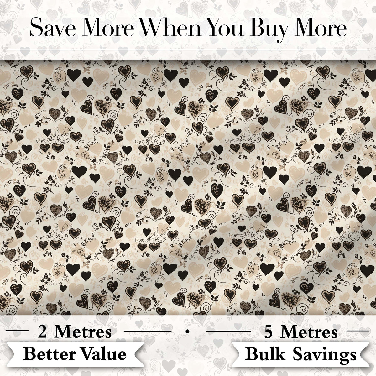 Vintage Beige and Brown Floral Heart Swirl Seamless Pattern Digital Print Fabric by the Metre UK Sewing Quilting Textile