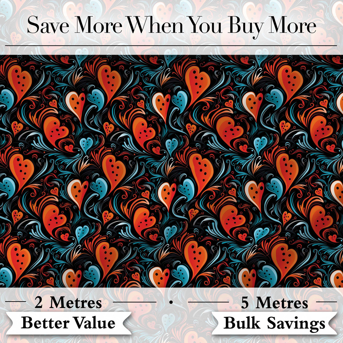 Bold Abstract Orange and Blue Heart Swirl Seamless Pattern Digital Print Fabric by the Metre UK Sewing Quilting Textile
