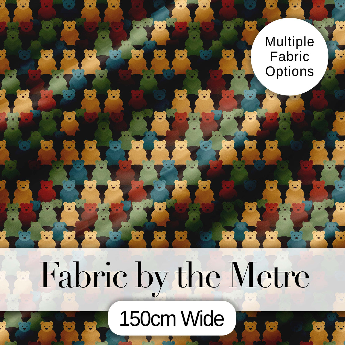 Colorful Teddy Bear Rows Minimal Style Seamless Pattern Digital Print Fabric by the Metre UK Sewing Quilting Textile