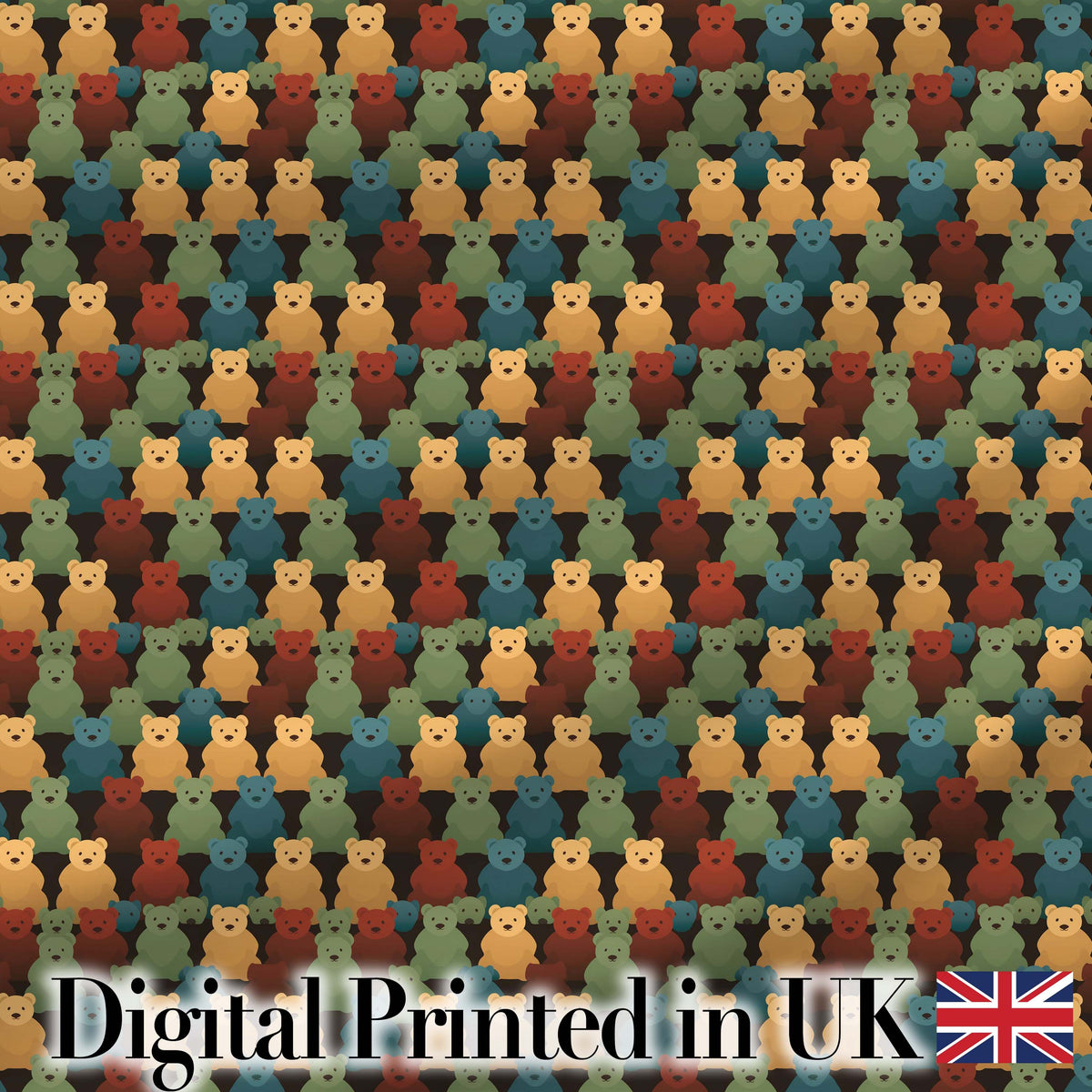 Colorful Teddy Bear Rows Minimal Style Seamless Pattern Digital Print Fabric by the Metre UK Sewing Quilting Textile