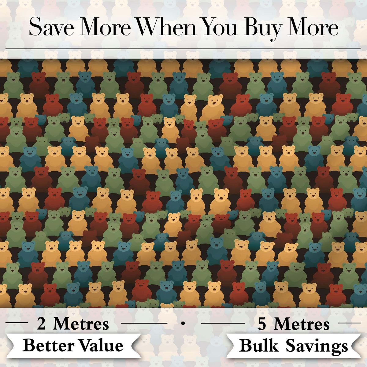 Colorful Teddy Bear Rows Minimal Style Seamless Pattern Digital Print Fabric by the Metre UK Sewing Quilting Textile