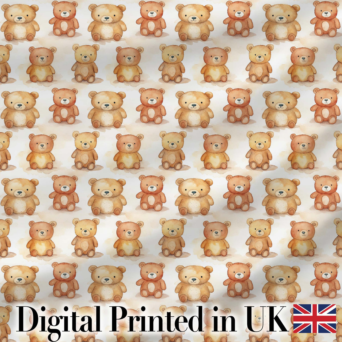 Watercolor Cute Teddy Bear Soft Pastel Seamless Pattern Digital Print Fabric by the Metre UK Sewing Quilting Textile