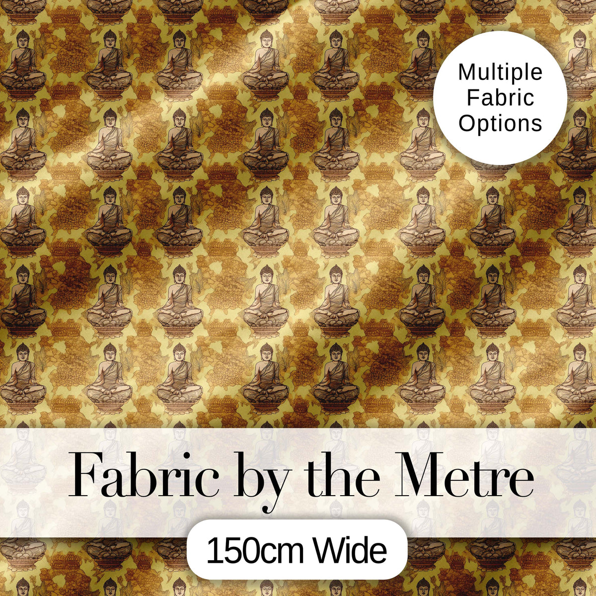 Serene Buddha Sitting with Floral Background Seamless Pattern Digital Print Fabric by the Metre UK Sewing Quilting Textile