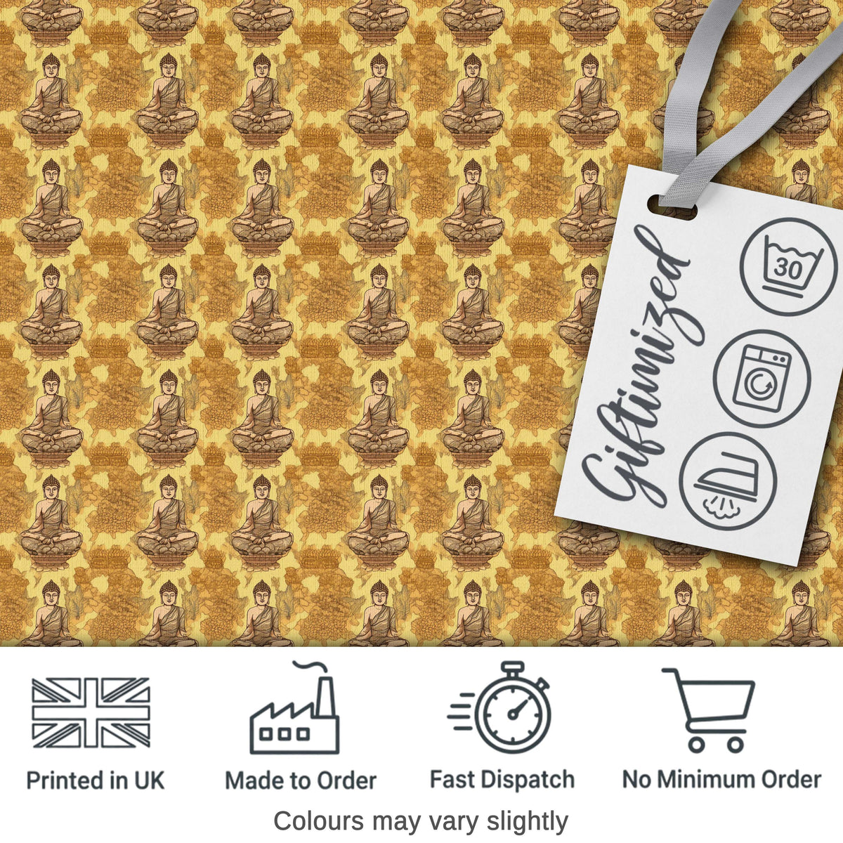 Serene Buddha Sitting with Floral Background Seamless Pattern Digital Print Fabric by the Metre UK Sewing Quilting Textile