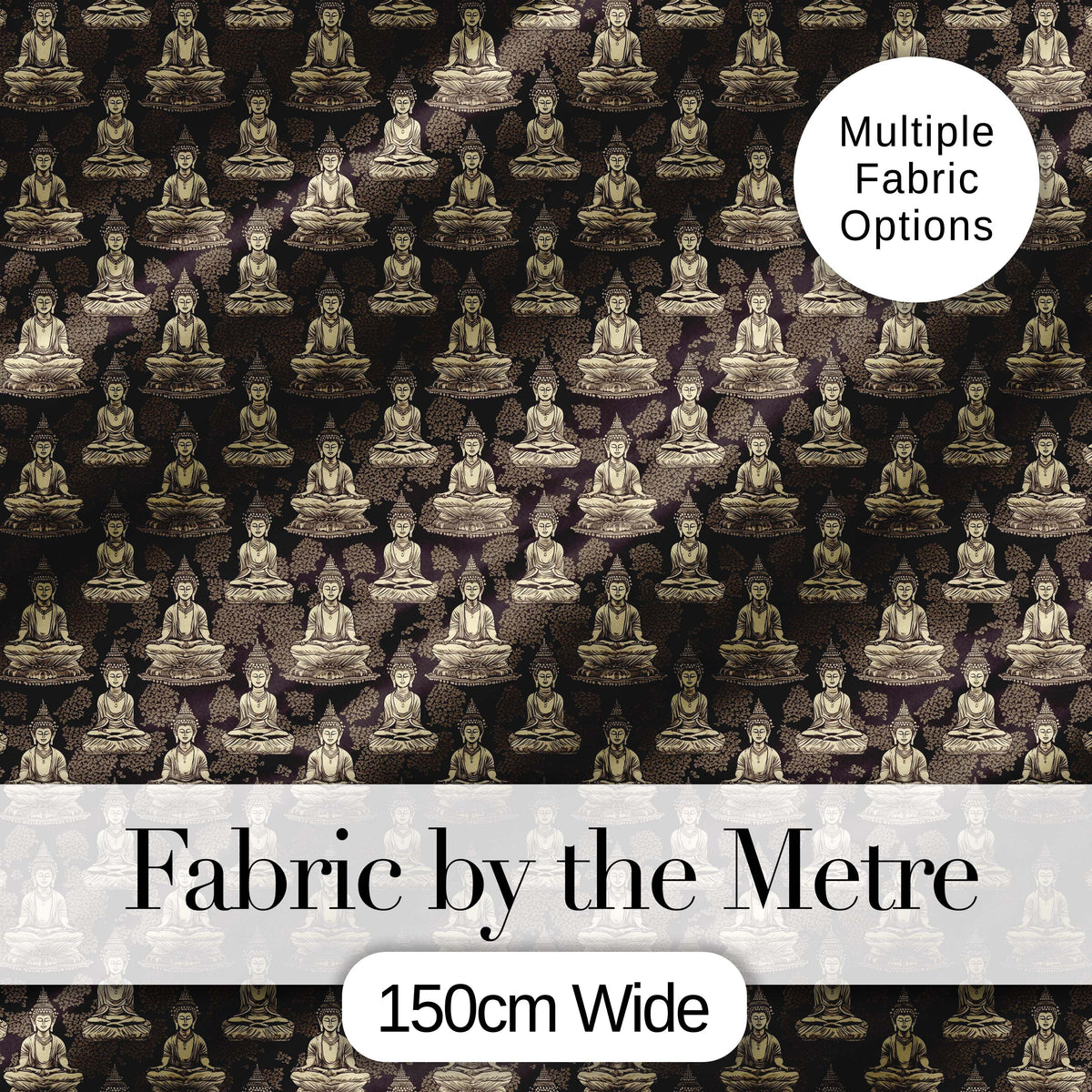 Vintage Buddha Meditation Pattern Dark Background Seamless Design Digital Print Fabric by the Metre UK Sewing Quilting Textile