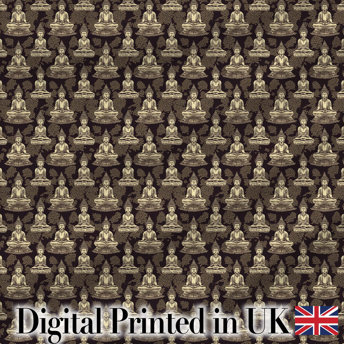Vintage Buddha Meditation Pattern Dark Background Seamless Design Digital Print Fabric by the Metre UK Sewing Quilting Textile