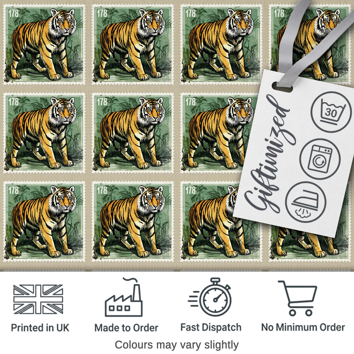 Classic Tiger Full Body Stamp Design Seamless Pattern Digital Print Fabric by the Metre UK Sewing Quilting Textile