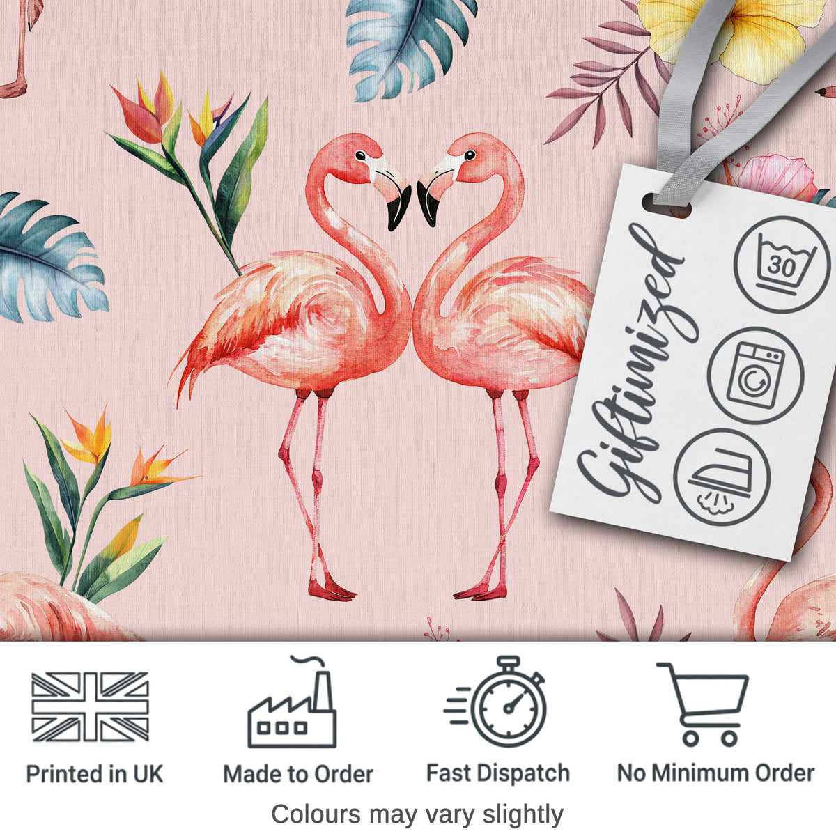 Elegant Pink Flamingos Tropical Flowers on Pink Background Seamless Pattern Digital Print Fabric by the Metre UK Sewing Quilting Textile