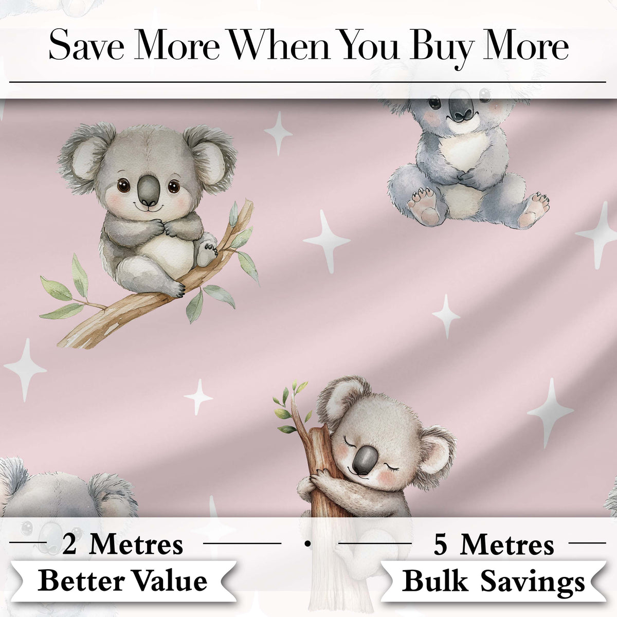Cute Baby Koala Bears with Stars on Dusty Rose Background Seamless Pattern Digital Print Fabric by the Metre UK Sewing Quilting Textile