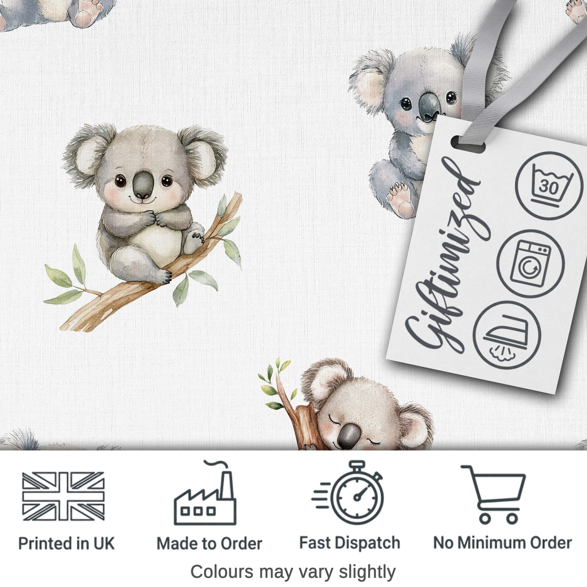 Cute Cartoon Koala Bears with Stars on Soft Grey Background Seamless Pattern Digital Print Fabric by the Metre UK Sewing Quilting Textile