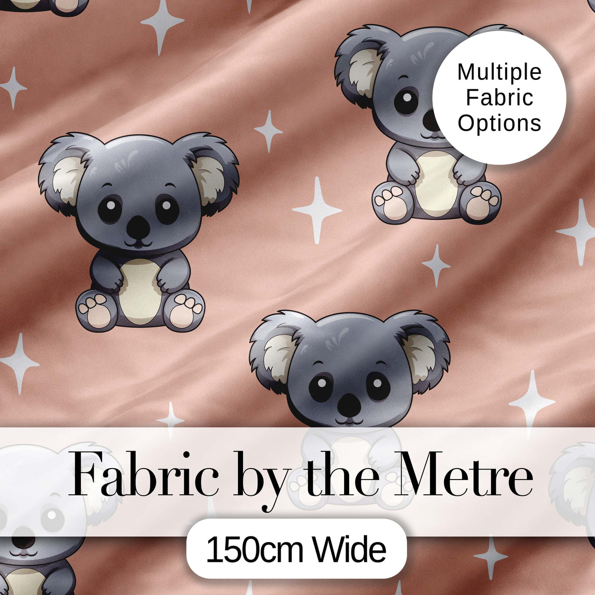 Cute Cartoon Koala Bears with White Stars on Peach Background Seamless Pattern Digital Print Fabric by the Metre UK Sewing Quilting Textile