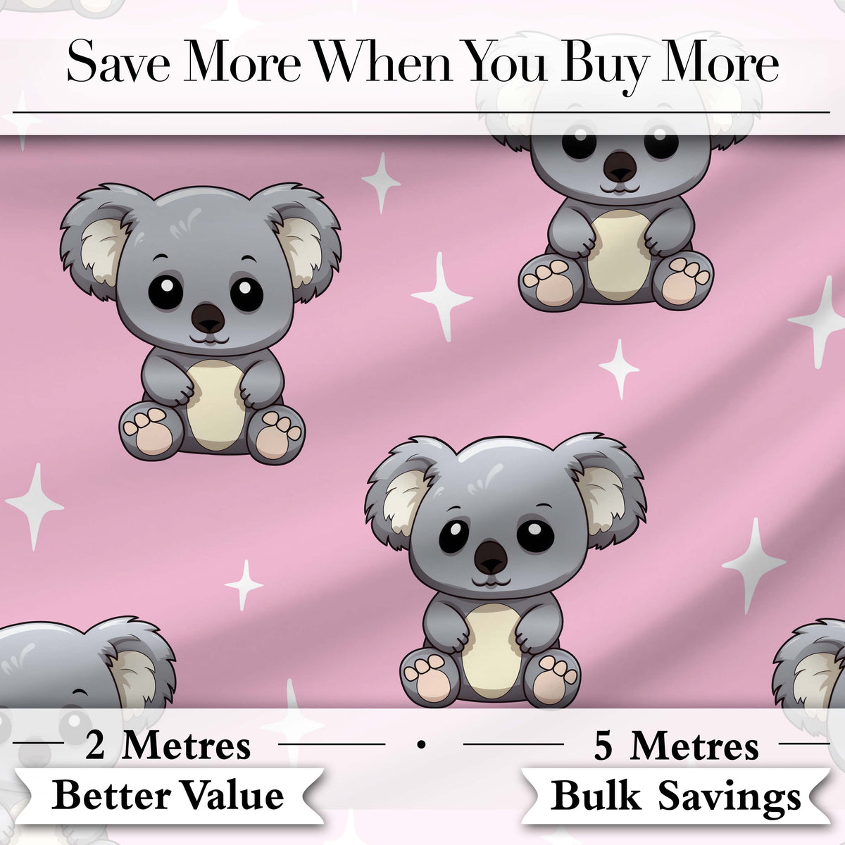 Cute Cartoon Koala Bears with White Stars on Rose Pink Background Digital Print Fabric by the Metre UK Sewing Quilting Textile