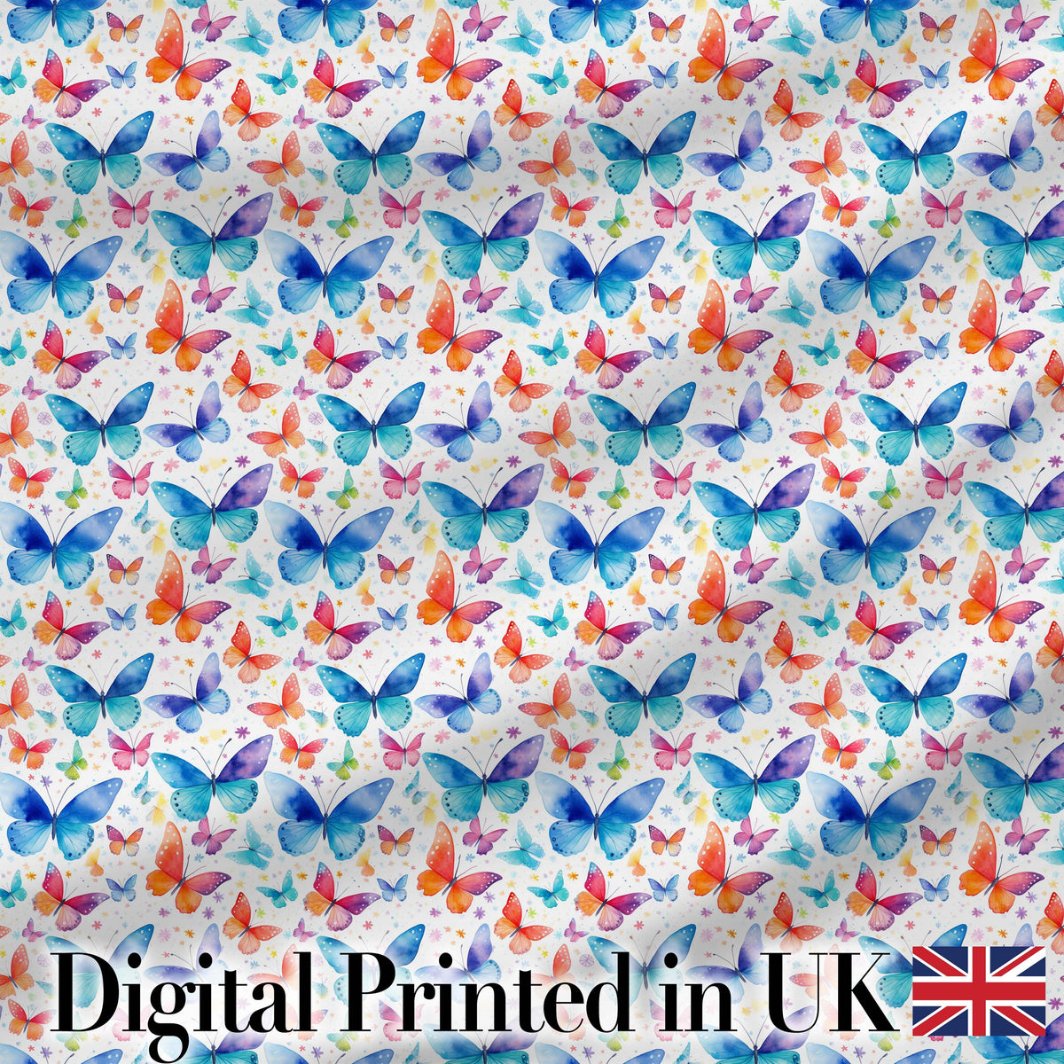 Bright Rainbow Butterflies with Colorful Floral Accents Seamless Pattern Digital Print Fabric by the Metre UK Sewing Quilting Textile