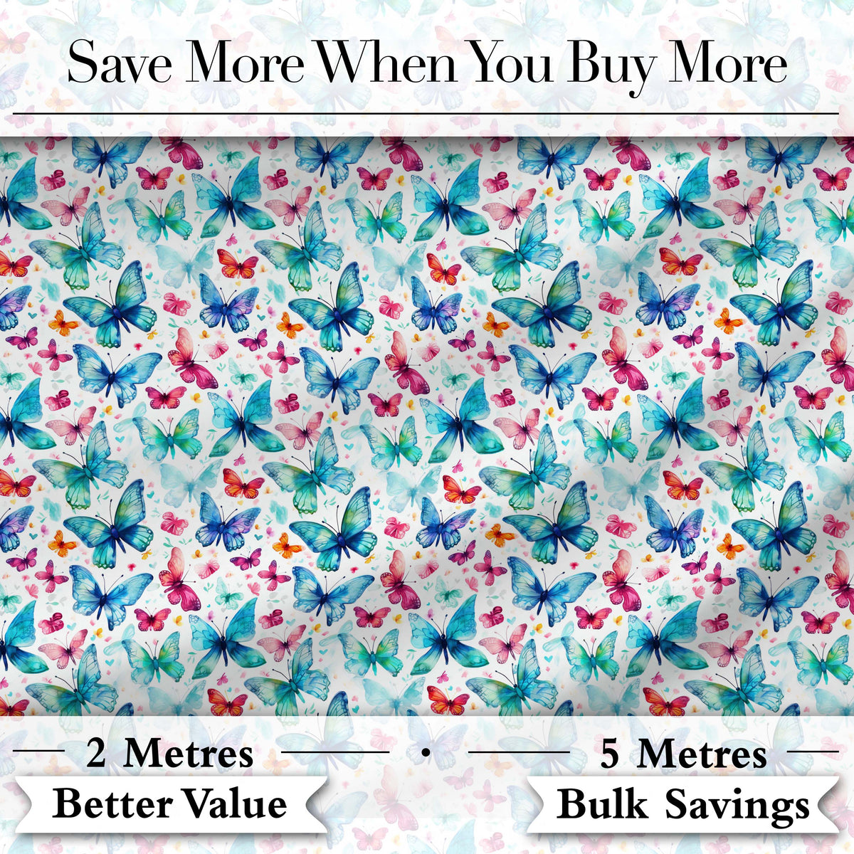 Cute Blue and Pink Butterflies with Heart Accents Seamless Pattern Digital Print Fabric by the Metre UK Sewing Quilting Textile