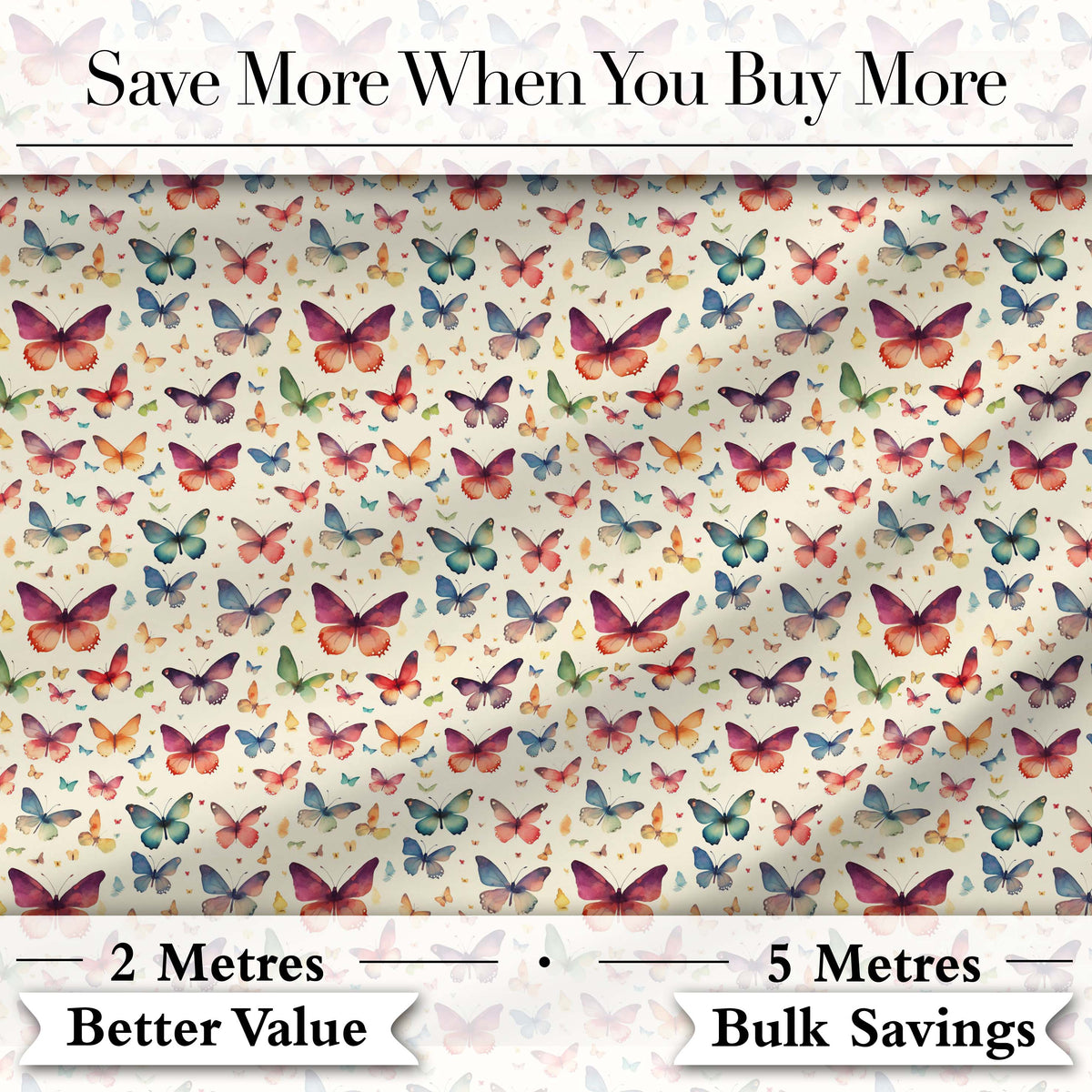 Colorful Mixed Butterflies with Soft Neutral Background Seamless Pattern Digital Print Fabric by the Metre UK Sewing Quilting Textile
