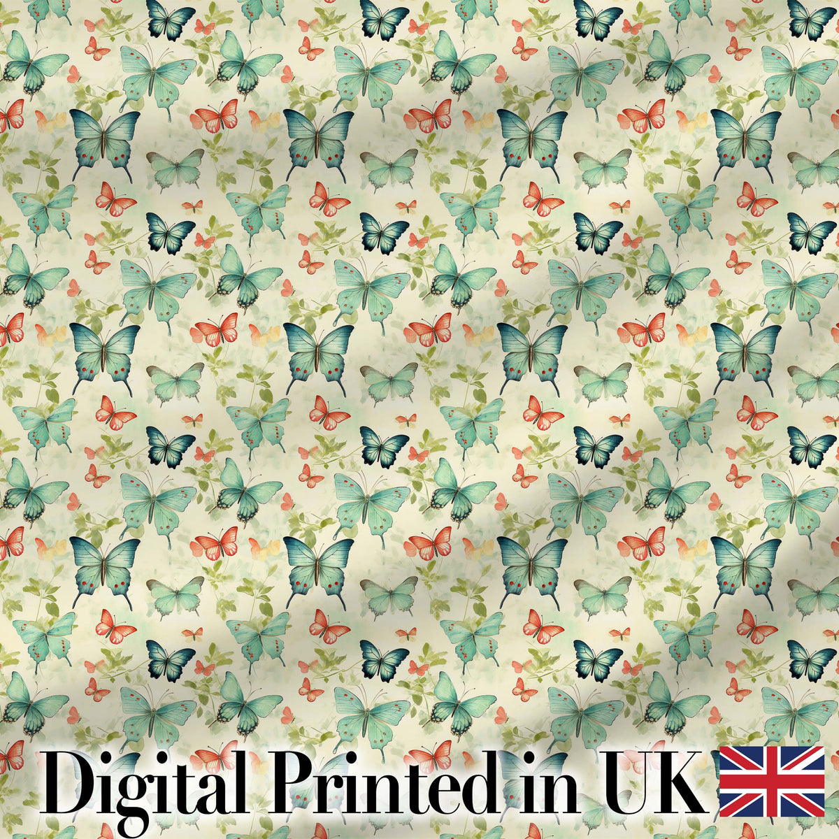 Soft Pastel Butterflies with Botanical Leaves Seamless Pattern Digital Print Fabric by the Metre UK Sewing Quilting Textile