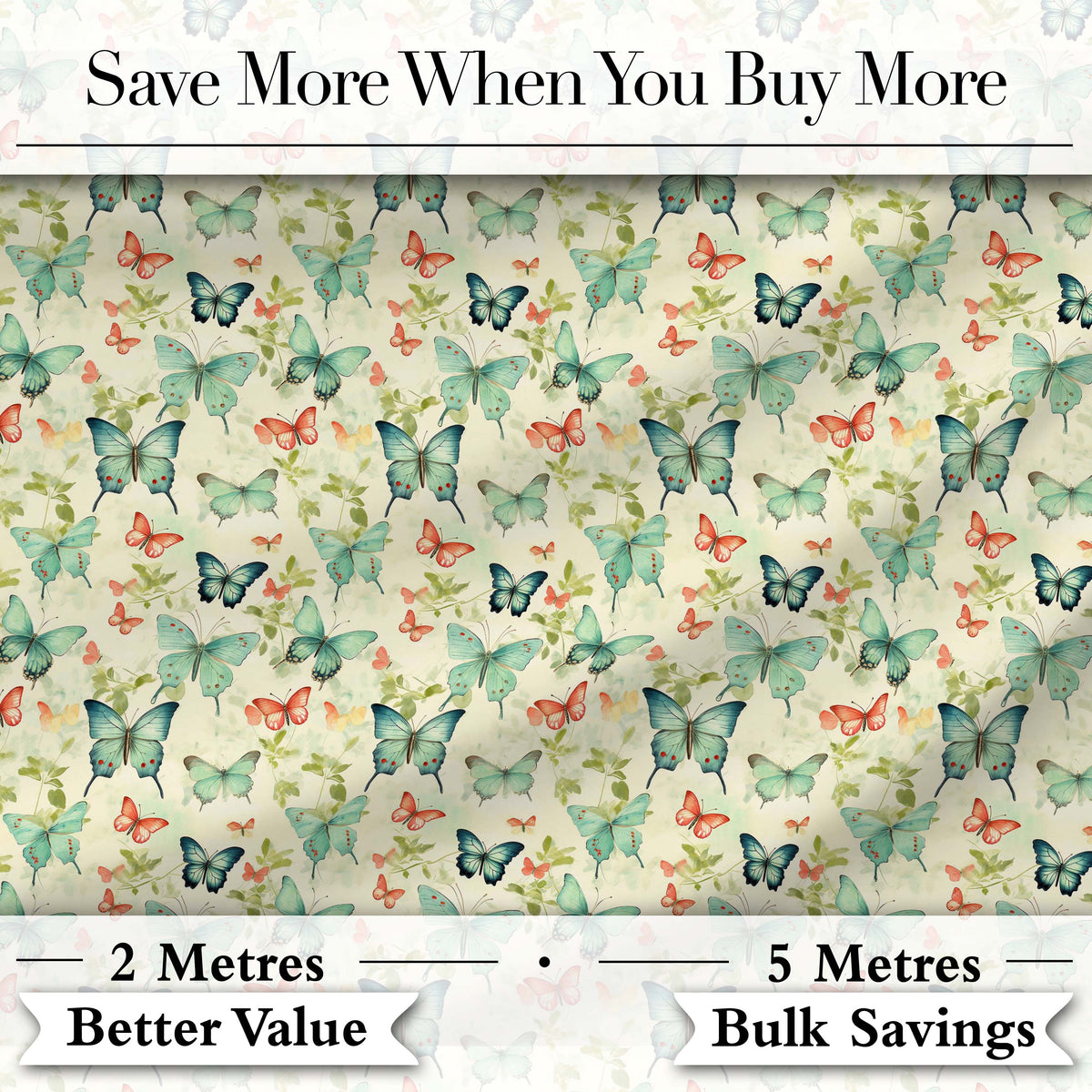 Soft Pastel Butterflies with Botanical Leaves Seamless Pattern Digital Print Fabric by the Metre UK Sewing Quilting Textile