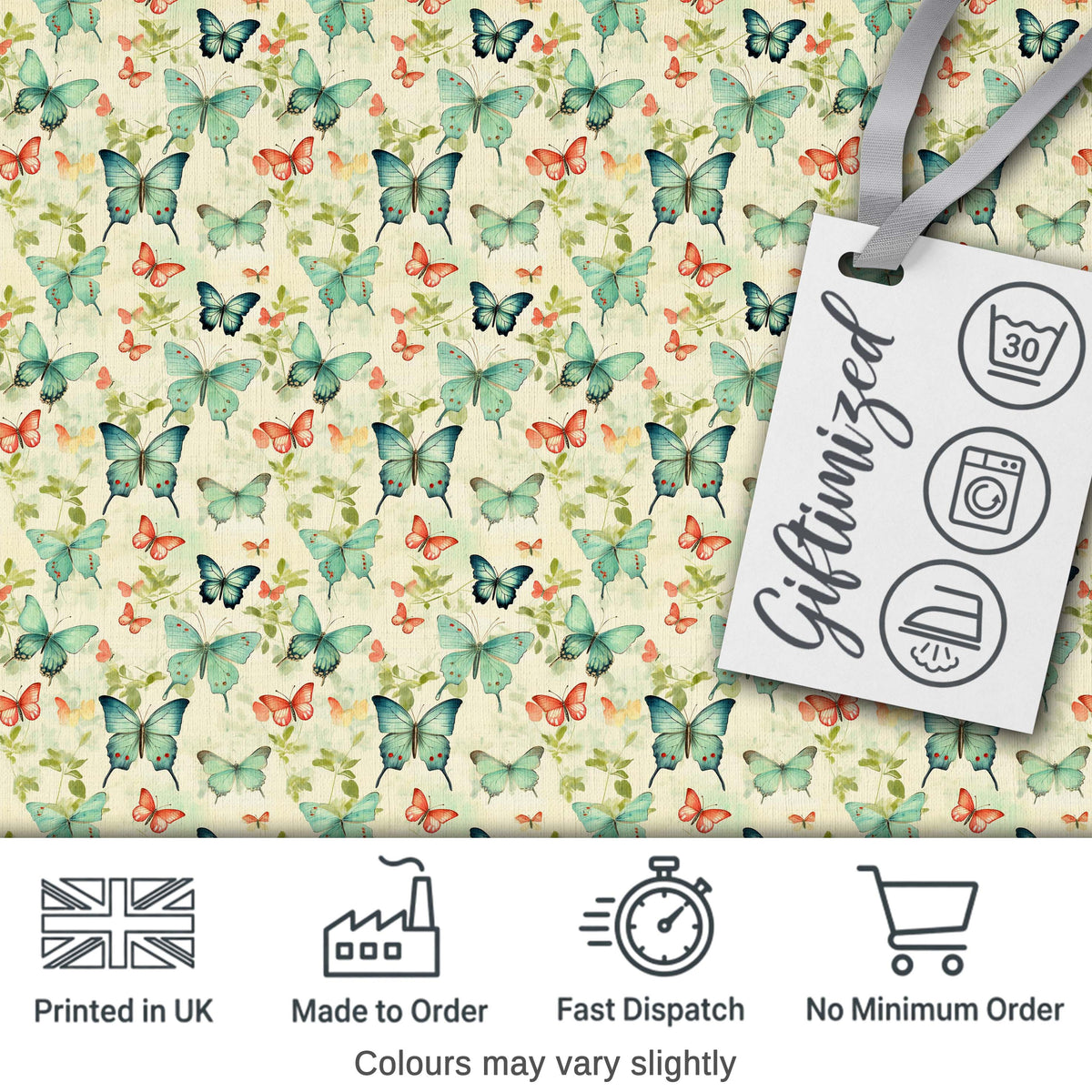 Soft Pastel Butterflies with Botanical Leaves Seamless Pattern Digital Print Fabric by the Metre UK Sewing Quilting Textile