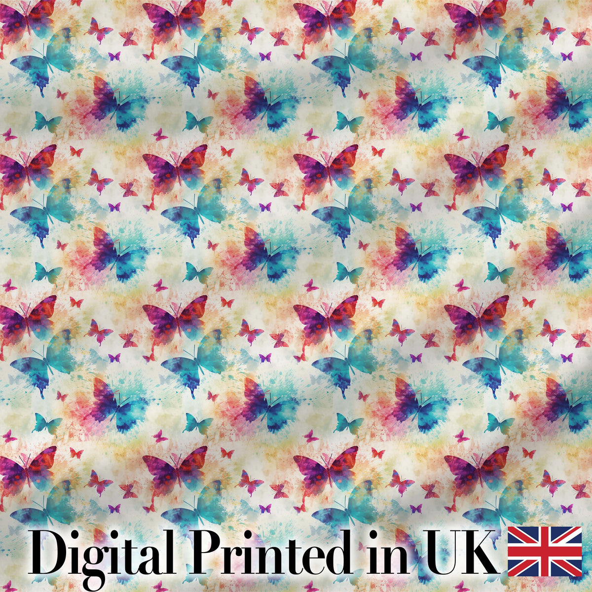 Bright Watercolor Butterflies with Color Splash Effect Seamless Pattern Digital Print Fabric by the Metre UK Sewing Quilting Textile