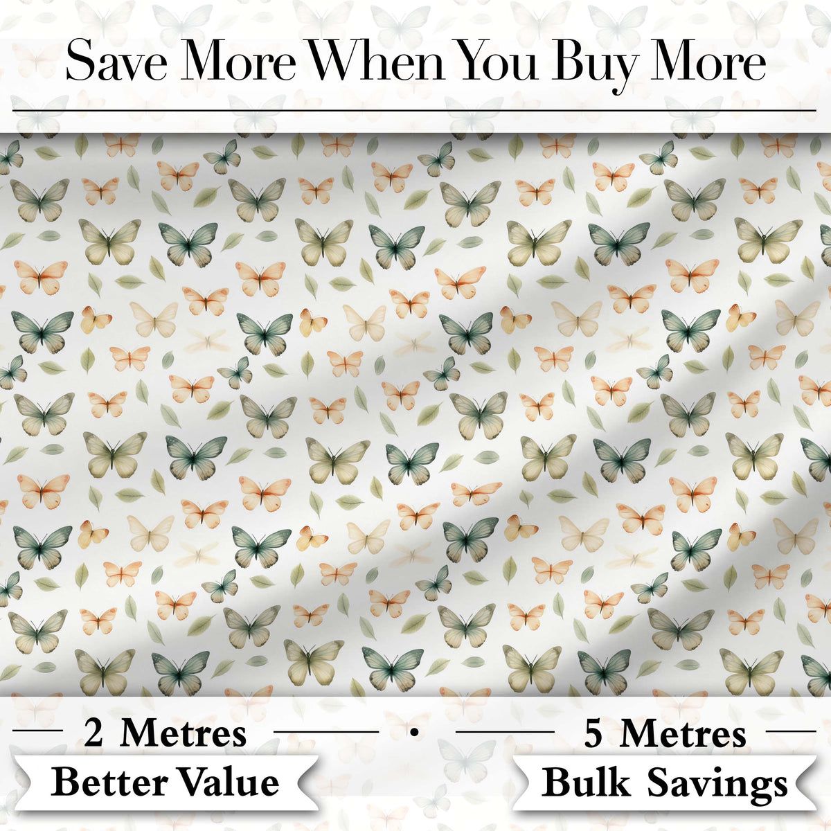 Soft Neutral Butterflies with Leaves Minimal Seamless Pattern Digital Print Fabric by the Metre UK Sewing Quilting Textile