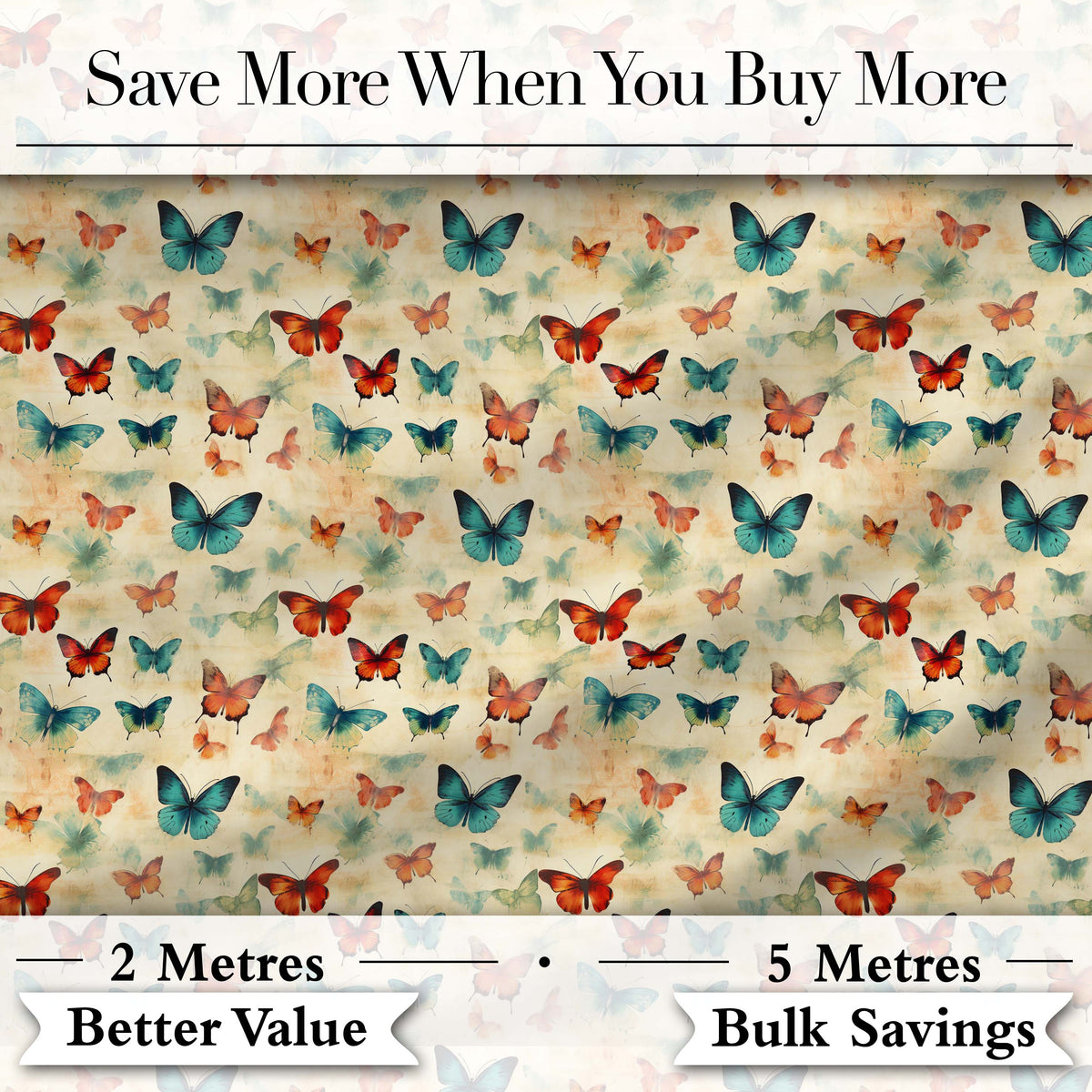 Vintage Style Butterflies in Warm Tones Seamless Pattern Digital Print Fabric by the Metre UK Sewing Quilting Textile