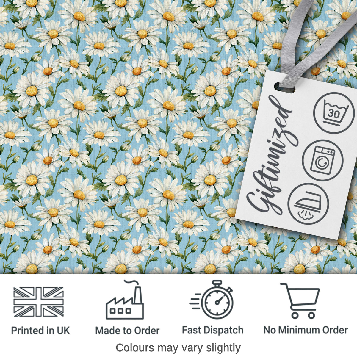 Classic White Daisies on Blue Background Seamless Pattern Digital Print Fabric by the Metre UK Sewing Quilting Textile