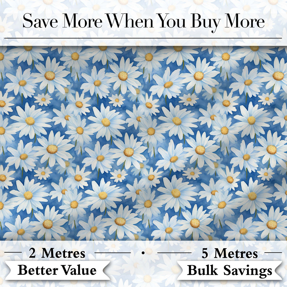 Blue Watercolor Daisy Floral Seamless Pattern Digital Print Fabric by the Metre UK Sewing Quilting Textile