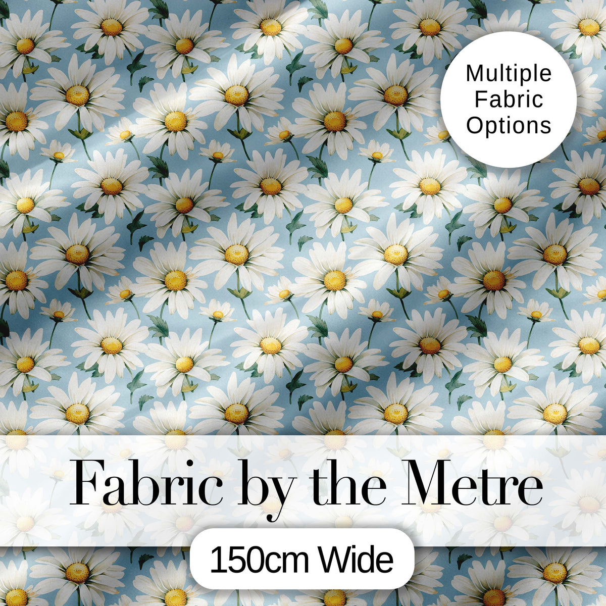 Soft Blue Background White Daisy Floral Seamless Pattern Digital Print Fabric by the Metre UK Sewing Quilting Textile
