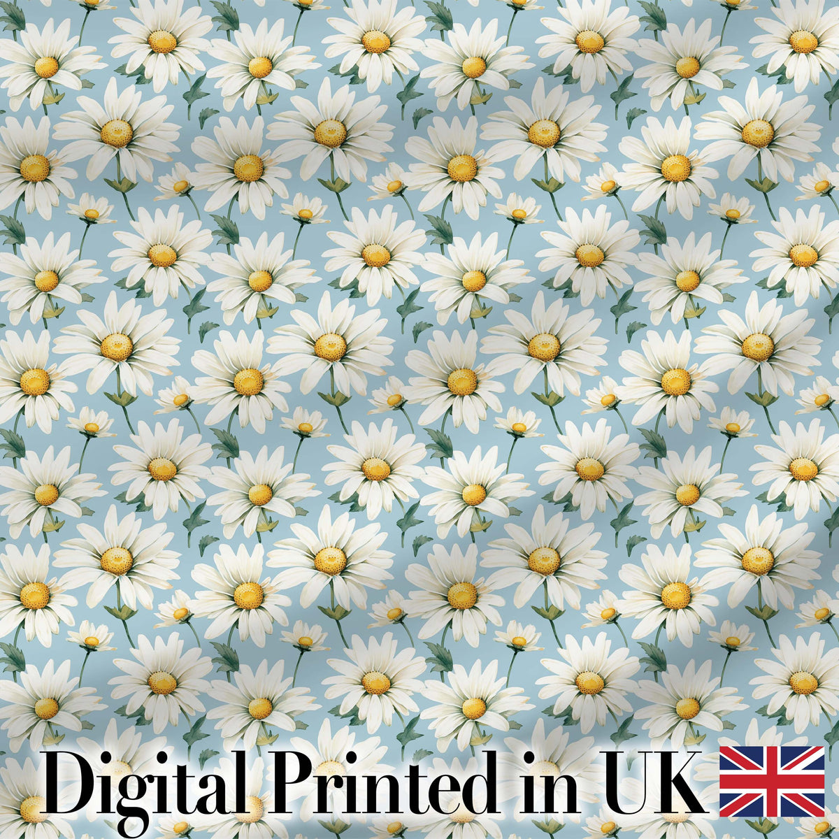 Soft Blue Background White Daisy Floral Seamless Pattern Digital Print Fabric by the Metre UK Sewing Quilting Textile