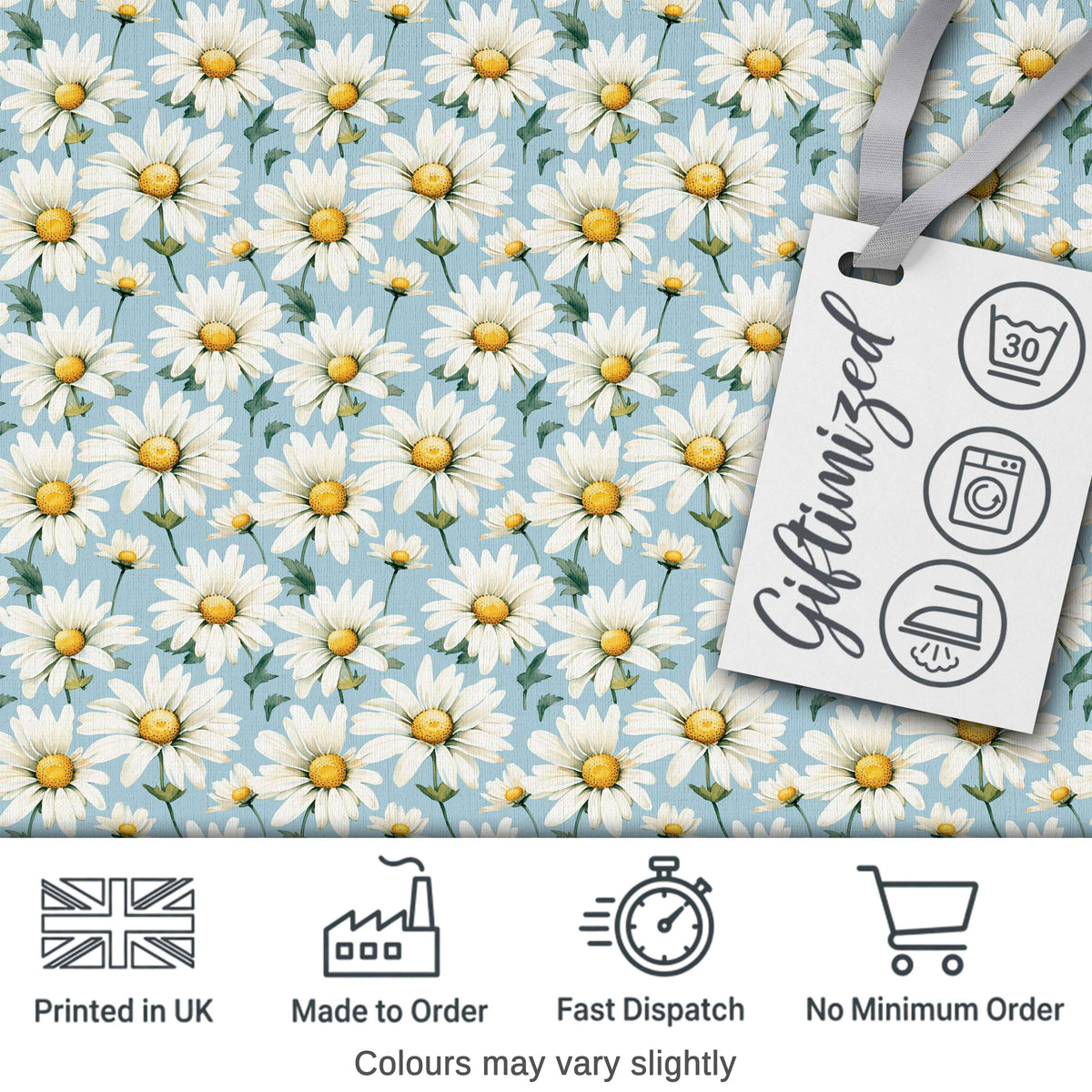 Soft Blue Background White Daisy Floral Seamless Pattern Digital Print Fabric by the Metre UK Sewing Quilting Textile