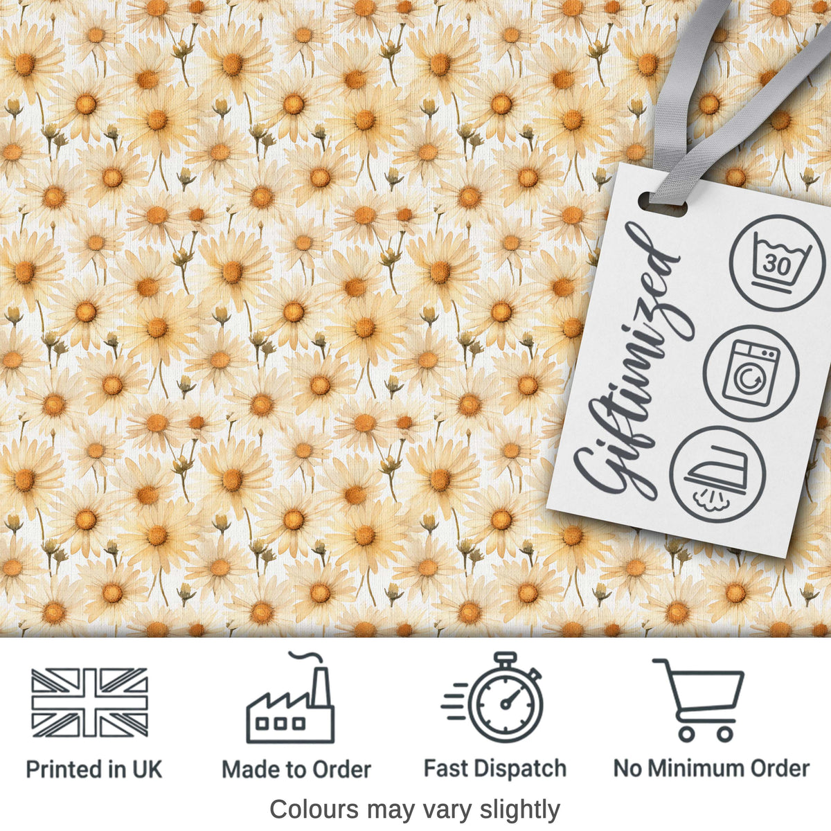 Warm Beige Daisy Floral Vintage Style Seamless Pattern Digital Print Fabric by the Metre UK Sewing Quilting Textile
