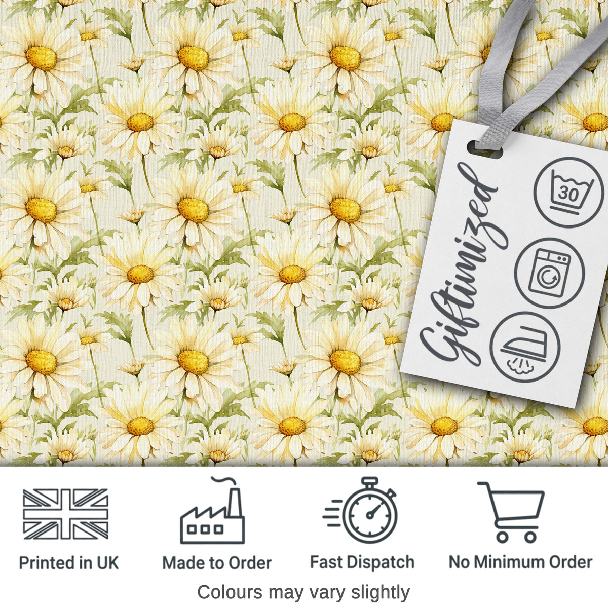 Soft Cream Background Daisy Botanical Seamless Pattern Digital Print Fabric by the Metre UK Sewing Quilting Textile