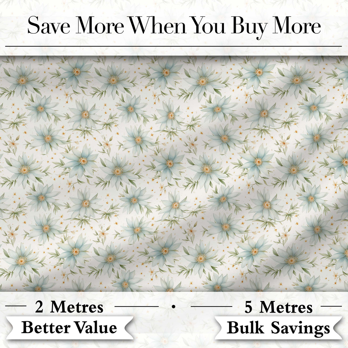 Soft Blue Floral with Gold Speckle Seamless Pattern Digital Print Fabric by the Metre UK Sewing Quilting Textile